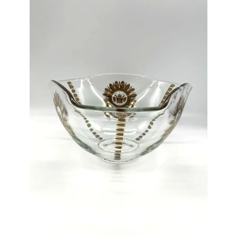 Vintage Mid Century Georges Briard Folded Edge Glass Bowl with Gold Accents MCM
